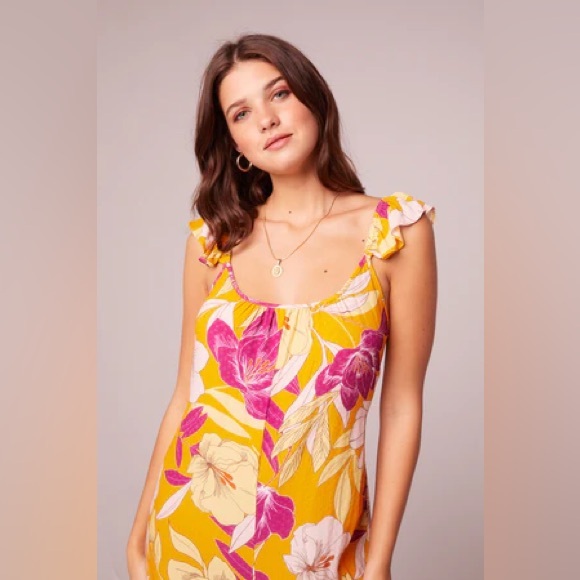 NWT Band Of The Free EUPHORIA GOLD FLORAL WIDE LEG JUMPSUIT Bohemian Tie Back - Picture 2 of 5